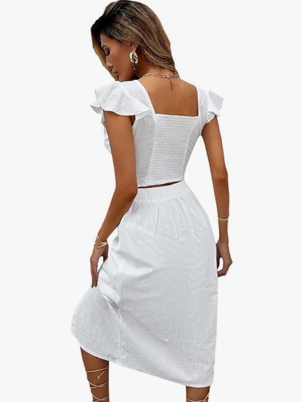 Womans Two Piece Linen Skirt Top Set - Picture 2 of 6